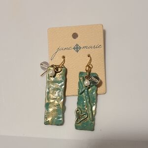 Anne Marie Teal and Gold Dangle Earrings